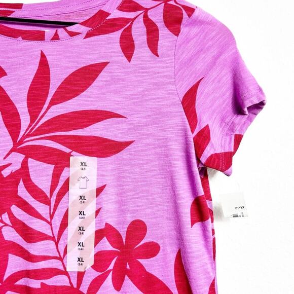 OLD NAVYGIRLS PURPLE RED XL SIZE 14 SHORT SLEEVE FLORAL LEAF PRINT T-SHIRT NEW - Picture 3 of 6